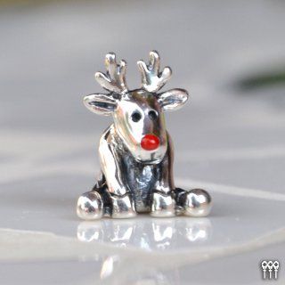 Moress Red Nose Reindeer With Red Enamel Nose   Christmas Holiday Charm   Solid 925 Sterling Silver European Charm Bead   Compatible Brand Bracelets : Authentic Pandora, Chamilia, Moress, Troll, Ohm, Zable, Biagi, Kay's Charmed Memories, Kohl's, Pe
