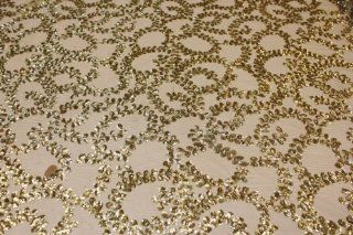 Gold Designer Sequin Fabric   Lace Sequins Fabric with Elegant Design