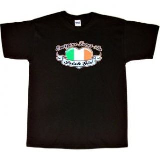 MENS T SHIRT : ASH   LARGE   Everyone Loves An Irish Girl   Ireland Flag Heart: Clothing