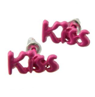 Mini Kiss Word Kiss Letter Pink Small Stud Earrings: Jewelry
