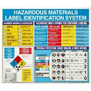 Brady 53202 22" Height, 26" Width, Flexible Plastic, Black, Red, Blue And Yellow On White Color Hazardous Material Poster English, Legend "Hazardous Materials Label Identification System   Etc": Industrial Warning Signs: Industrial &