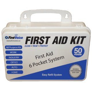 First Voice ANSI 50 50 Person Workplace Wall Mountable ANSI Compliant Plastic First Aid Kit: Science Lab First Aid Supplies: Industrial & Scientific