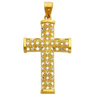 14K Two Tone Gold Religious Cross Charm Pendant: GoldenMine: Jewelry