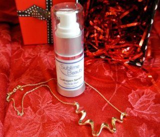 Our Popular Collagen Peptide Serum in a Gift Box with Lovely Metal Wavy Necklace from Sublime Beauty. Perfect Gift Boost Collagen to Improve Skin, and Highlight the Face with a lovely Necklace. No Further Gift Wrap Necessary   Ready to Give Full Retail 