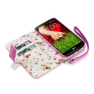 LG G2 Premium Faux Leather Wallet Case with Floral Interior (Hot Pink) (For All Carriers Except Verizon): Cell Phones & Accessories