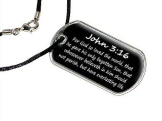 John 3 16   For God so loved the world, that he gave his only begotten Son, that whosoever believeth in him should not perish, but have everlasting life.   christian   bible   Military Dog Tag Black Cord Necklace: Automotive