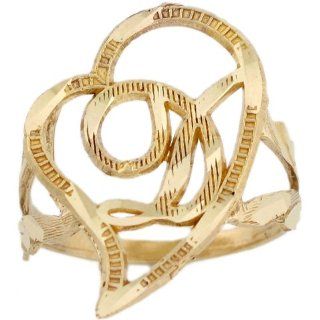 10k Real Gold Cursive Letter D Diamond Cut 2.3cm Unique Heart Initial Ring Jewelry
