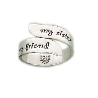 Far Fetched Adjustable Sterling Silver Sister, Friend Ring: Jewelry