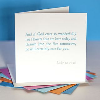 'god cares so wonderfully' bible verse card by belle photo ltd