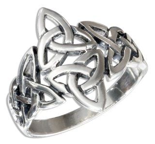 Sterling Silver Large Mirror Image Celtic Trinity Knots Ring Jewelry