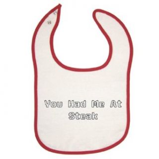 Tasty Threads   You Had Me At Steak   Red Piping Baby Bib: Clothing