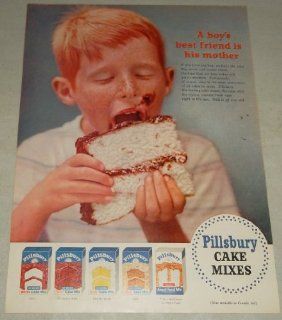 Single Original Vintage Print Ad 1954  Pillsbury Cake Mixes: A boy's best friend is his mother, if you have the boy, we have the cake, white, chocolate fudge, golden yellow, spice, angel food, single original vintage print ad : Everything Else