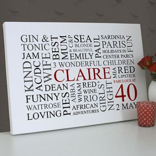 personalised 40th birthday word art print by cherry pete