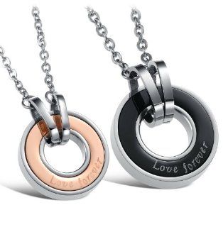 Athena Jewelry Titanium Series His or Hers Matching Set Titanium Cubic Zirconia Stone Couple Pendant Necklace Korean Love Style in a Gift Box (Hers): Jewelry