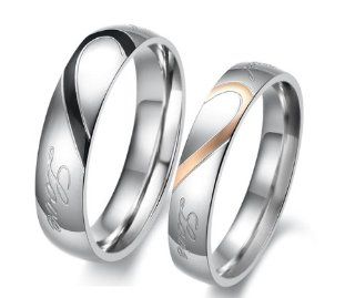Athena Jewelry Titanium Series His & Hers Matching Set Heart Shape Titanium Couple Wedding Band Set (Size Selectable): His And Her Promise Rings: Jewelry