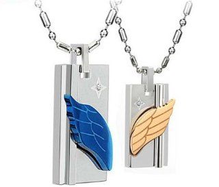 His & Hers Matching Set Titanium Couple Pendant Necklace Korean Love Style with Cubic Zirconia Stone in a Gift Box (A PAIR)  NK343: Jewelry