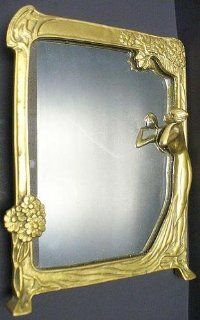 Vintage Art Deco /Art Noueau Brass Finish Mirror W/Lady Looking at Herself   Vanity Mirrors