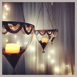 glass hanging lantern tea light holder by made with love designs ltd