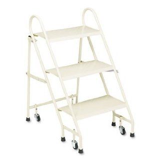 Steel Folding Three Step Ladder W/Retracting Casters Beige : Other Products : Everything Else