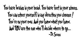 You have brains in your head Dr Seuss quote 26x11 wall saying vinyl wall decals   Wall Decor Stickers