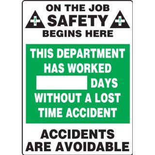 Accuform Signs MSR241PL Plastic Write A Day Scoreboard, "On The Job Safety Begins Here   This Department Has Worked #### Days Without A Lost Time Accident   Accidents Are Avoidable, " 20" Width X 28" Height: Industrial Warning Signs: In