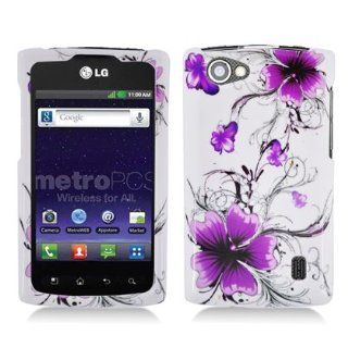 Aimo LGMS695PCIM241 Durable Hard Snap On Case for LG Optimus Elite/Optimus M+/Optimus Plus/Optimus Quest   1 Pack   Retail Packaging   Purple Flowers: Cell Phones & Accessories
