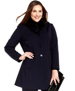 Jones New York Collection Plus Size Coat, Faux Fur Collar Walker   Plus Sizes