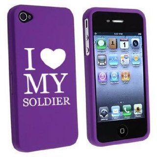 Apple iPhone 4 4S Purple Rubber Hard Case Snap on 2 piece I Love My Soldier: Cell Phones & Accessories