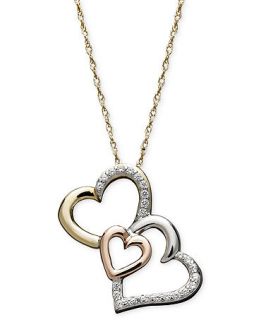 Treasured Hearts Diamond Necklace, 14k Gold, 14k Rose Gold, and Sterling Silver Triple Heart Diamond Pendant (1/6 ct. t.w.)   Necklaces   Jewelry & Watches