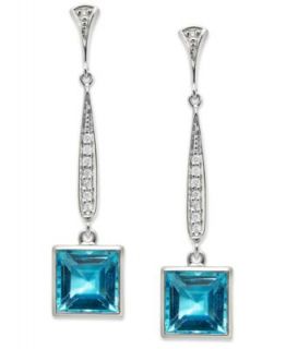 Sterling Silver Earrings, Blue Topaz (6 1/2 ct. t.w.) and Diamond (1/5 ct. t.w.) Pear Drop Earrings   Earrings   Jewelry & Watches