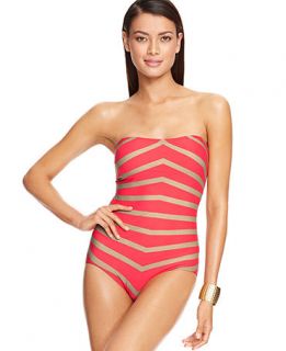 DKNY Striped Bandeau One Piece Swimsuit   Swimwear   Women