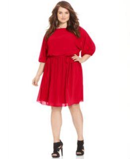 Jessica Howard Plus Size Dress, Short Split Sleeve Belted Sequin Lace Blouson   Dresses   Plus Sizes