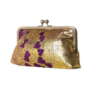 gold and purple metallic clutch handbag by black cactus london