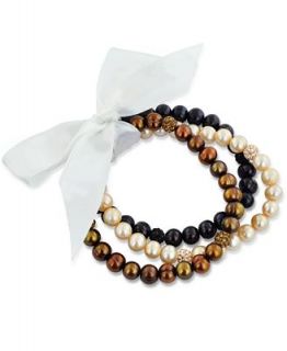 Fresh by Honora Pearl Bracelet Set, Brown Cultured Freshwater Pearl and Crystal Stretch Bracelets   Bracelets   Jewelry & Watches