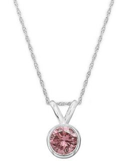 14k White Gold Necklace, Pink Diamond Bezel Pendant (1/4 ct. t.w.)   Necklaces   Jewelry & Watches