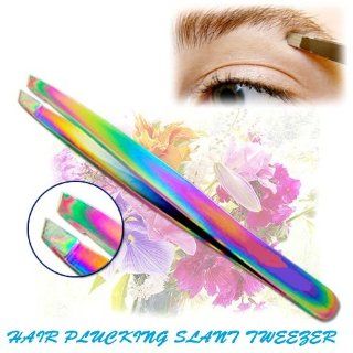 Titanium Multi Color Hair Tweezers, Slant Tip Point, Makeup/ Personal Grooming Tool, Stainless steel Construction, Size 4": Health & Personal Care