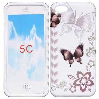 Bfun Brown Butterfly Style Gel Silicone Cover Case for Apple iPhone 5C AT&T Verizon Sprint: Cell Phones & Accessories