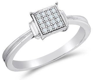 .925 Sterling Silver Plated in White Gold Rhodium Diamond Classic Traditional Engagement Ring   Square Princess Shape Center Setting w/ Micro Pave Set Round Diamonds   (1/20 cttw) Sonia Jewels Jewelry