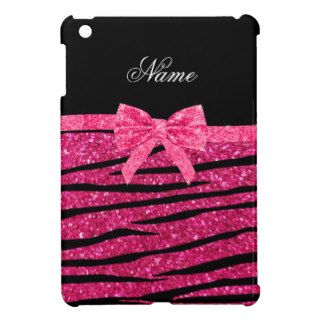 Custom name hot pink glitter zebra stripes bow iPad mini case