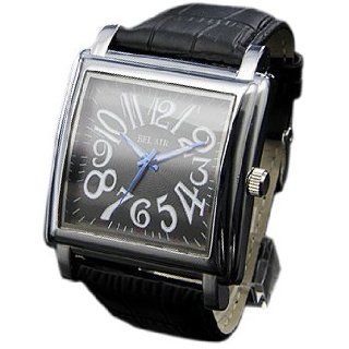 midoriya222 watch PU leather spiral number square big face black & black: Watches