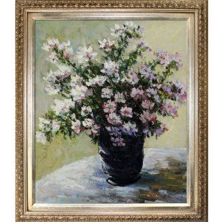 overstockArt Vase of Flowers Canvas Art by Monet with Elegant Wood Frame/Champagne Finish   Prints