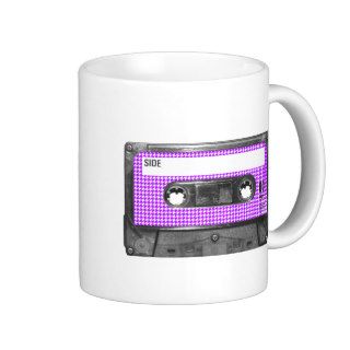 Purple and White Houndstooth Label Cassette Mugs