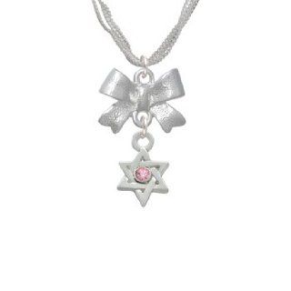 Mini Silver Star of David with Pink Crystal Emma Bow Necklace [Jewelry]: Pendant Necklaces: Jewelry