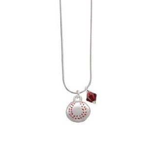 Large Silver Baseball Maroon Swarovski Bicone Charm Necklace: Jewelry