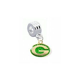 Green Bay Packers GLITTER Charm with Connector   Universal Slide On Charm   "Classic & Original Style"   Fits: Pandora, Troll, Biagi & More! Perfect For Custom Bracelets, Necklaces and DIY Jewelry: Jewelry