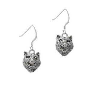 Wolf Head Silver French Charm Earrings Delight & Co. Jewelry