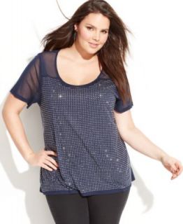 INC International Concepts Plus Size Short Sleeve Studded Top   Tops   Plus Sizes