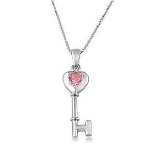 Pink Ice Key to Your Heart Pendant Necklace in Sterling Silver 18" Chain: Jewelry