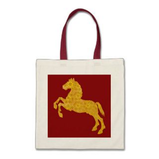 Golden Lotus Petal Pattern Horse On Dark Red Bag