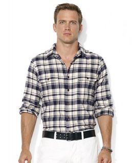 Polo Ralph Lauren Shirt, Long Sleeve Suede Patch Plaid Twill Workshirt   Casual Button Down Shirts   Men
